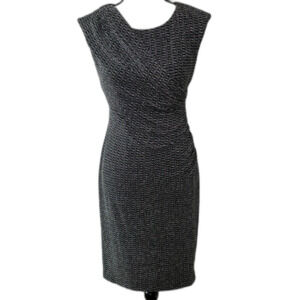 Womens Metalic Faux Wrap Dress Sleeveless Round Neck Knee Length Rom Com Dress